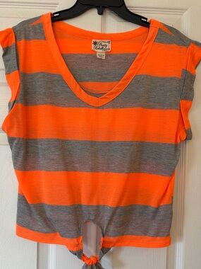 Summer Top Tie-front Orange Gray Stripes size M
